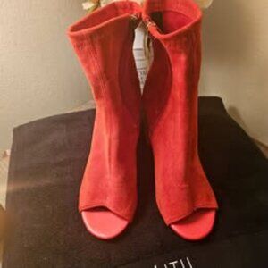 Vibrant Red Peep-Toe Ankle Boots